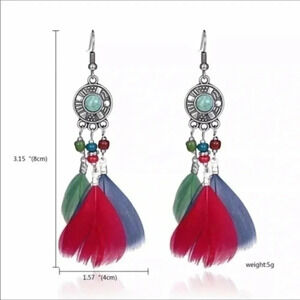 Colorful Feather Drop Earrings NWT